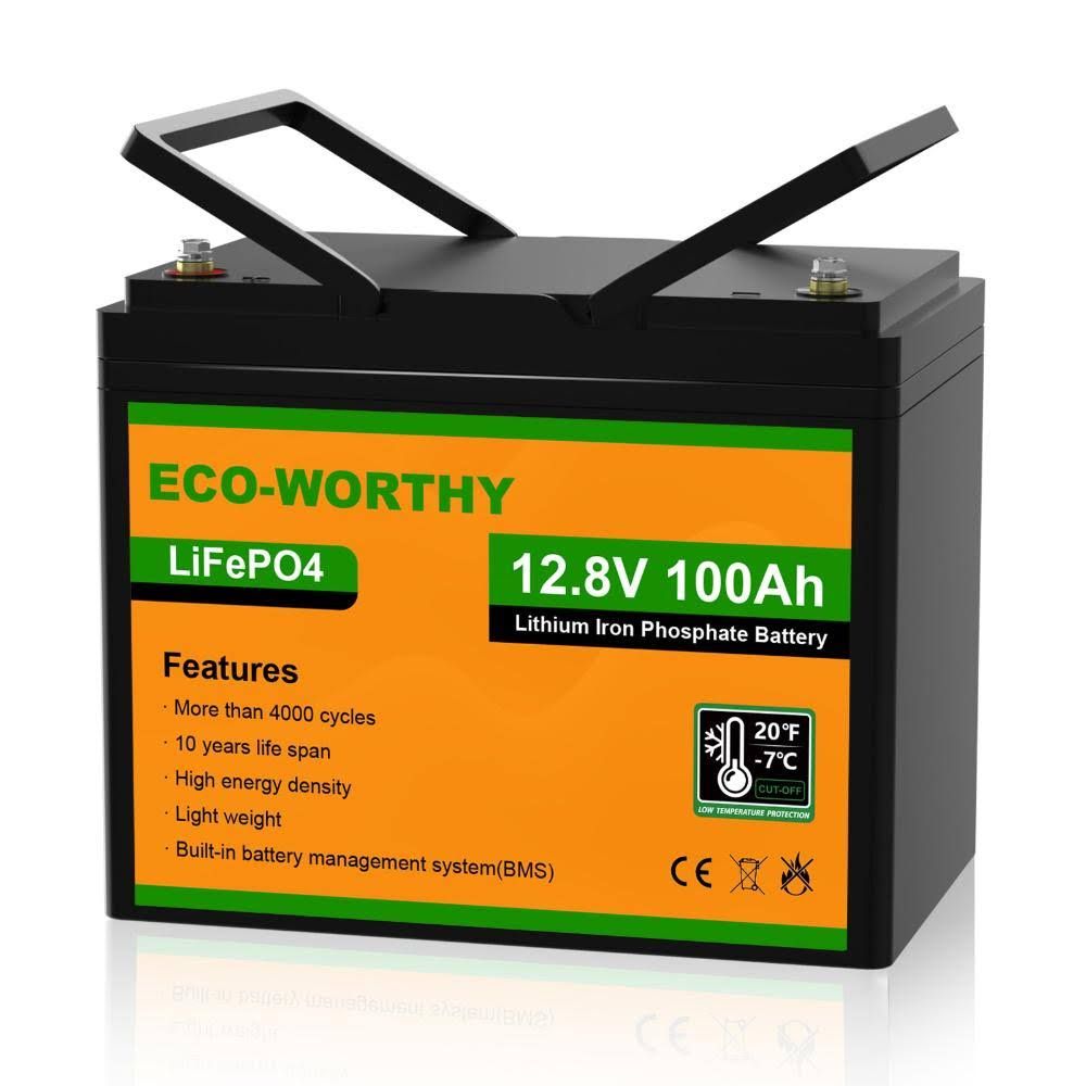LiFeP04 12V 100 Ah batterie au Lithium Rechargeable à Cycle profond L ECO-WORTHY(Noir/Orange/Vert)