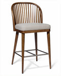 Tabouret de bar en bois avec assise en tissu gris et dimensions 45 x 45 x 110cm