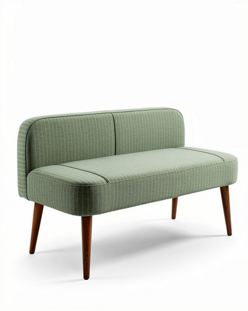 Canapé en tissu vert avec pieds en bois taille 130 x 70 x 80cm