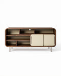 Meuble de télévision en bois noyer avec portes coulissantes beige 120 x 40 x 60cm