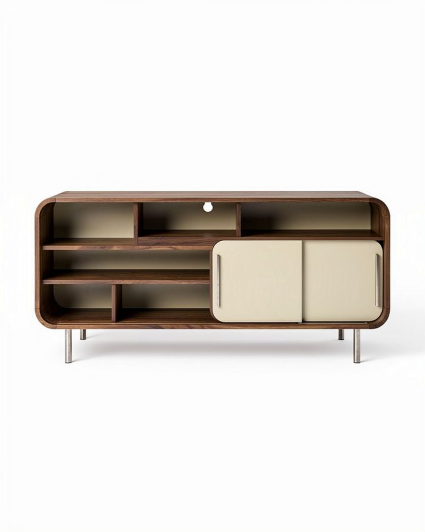 Meuble de télévision en bois noyer avec portes coulissantes beige 120 x 40 x 60cm