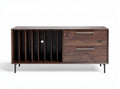 Meuble TV en bois foncé avec rangement ouvert et tiroirs dimensions 120 x 40 x 60cm