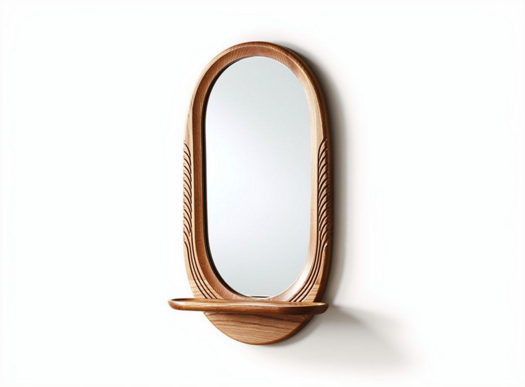 Miroir en bois de 60 x 30 x 5cm avec étagère intégrée pour murs intérieurs