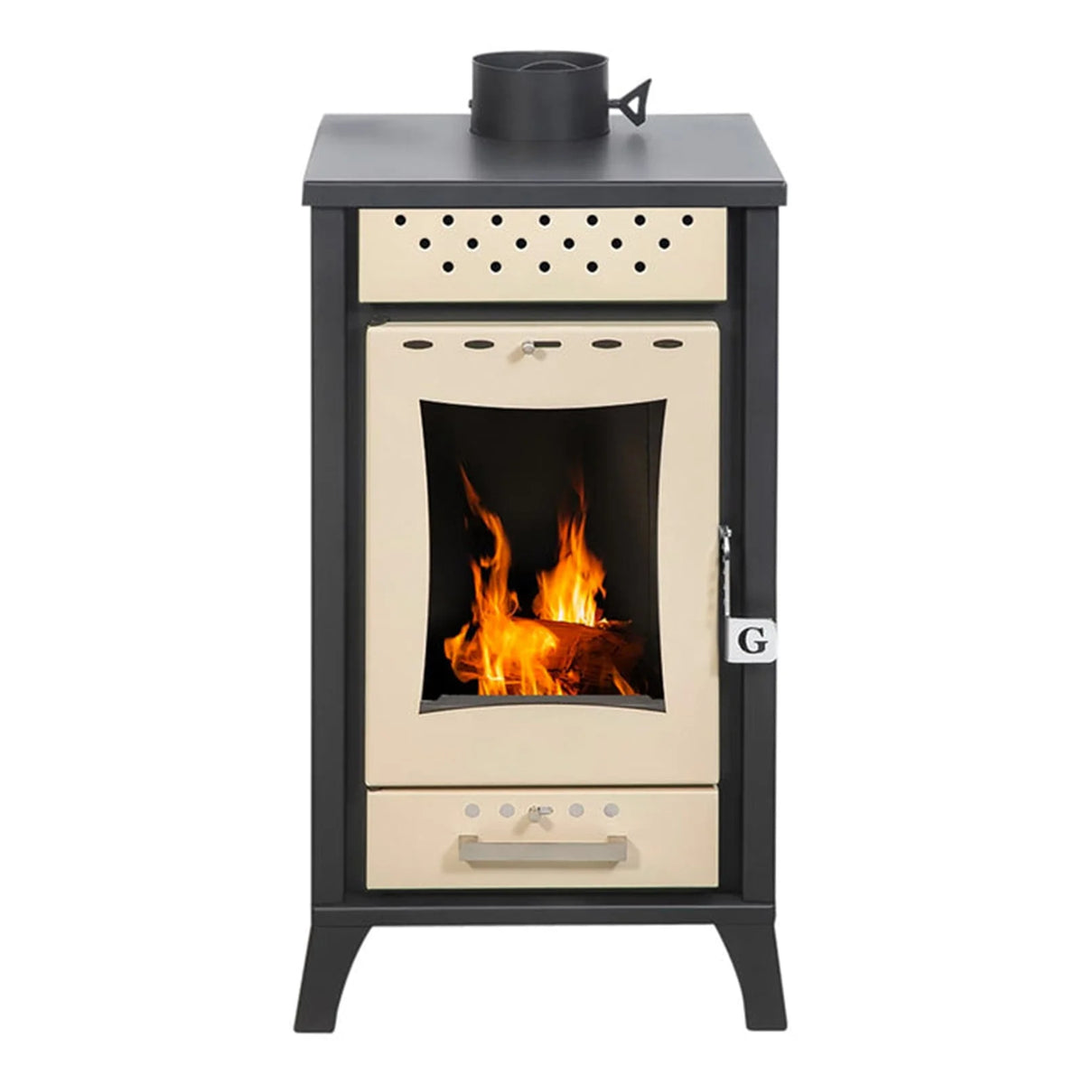 Poêle à bois Olga 15 kw en acier peint h 91 cm(Noir)