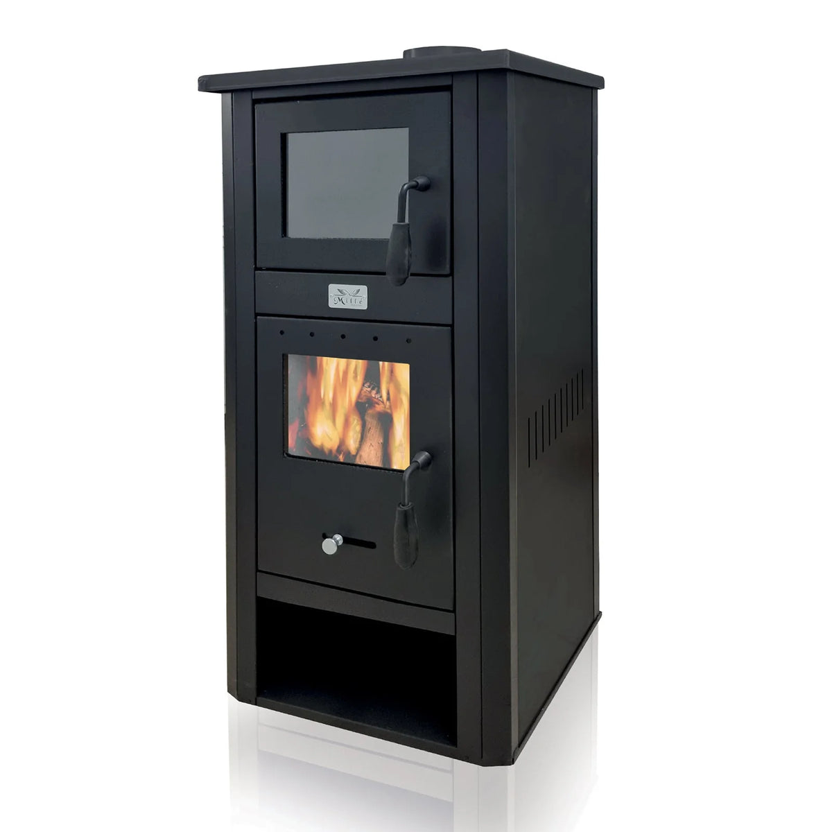 Poêle à bois Dafne 13 kw avec four h 117 cm dans cheminée en acier peint Made in Italy