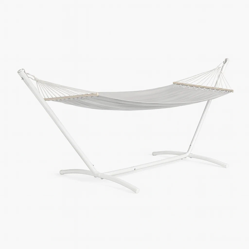 Hamac avec support en acier et tissu gris(Gris/Blanc)