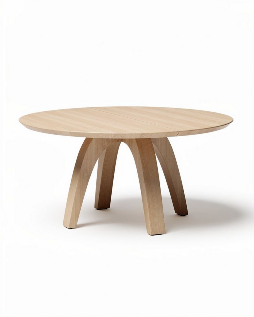 Table ronde en bois naturel avec pieds en feutre diamètre 90 cm hauteur 75 cm