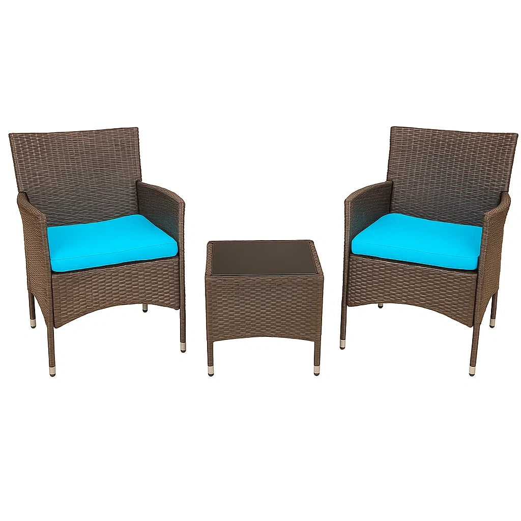 Ensemble de mobilier de jardin en rotin avec coussins bleus(Marron/Bleu)