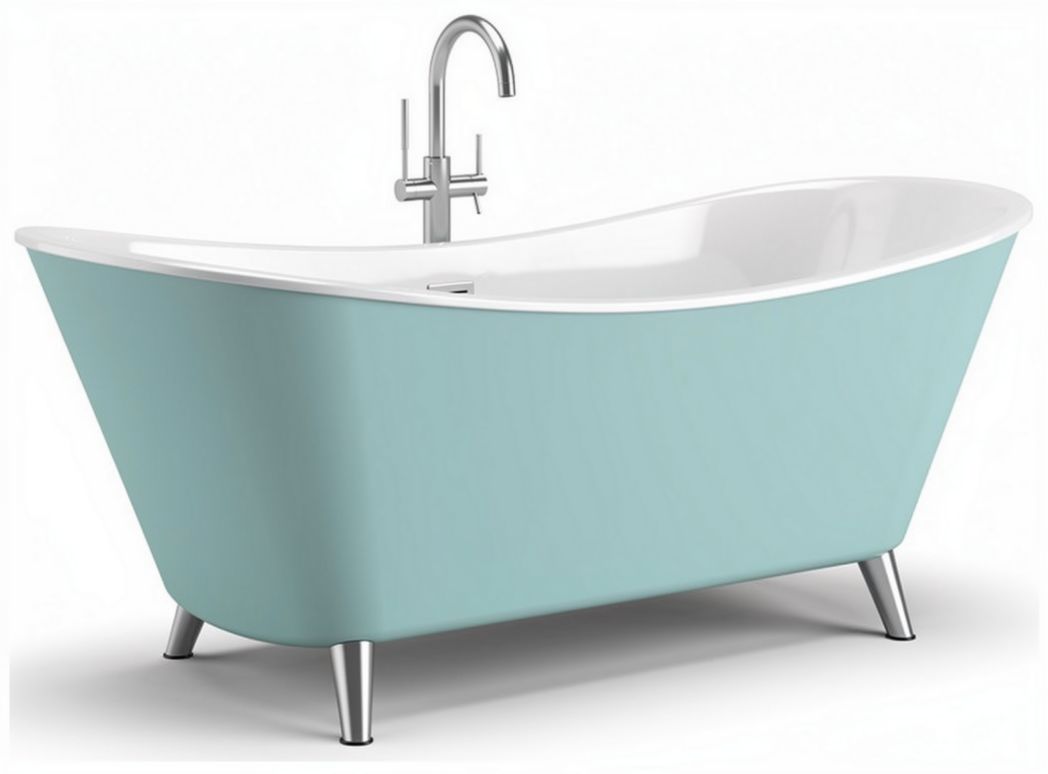 Baignoire freestanding en acrylique bleu clair 150 x 70 x 60cm avec robinet en métal brillant