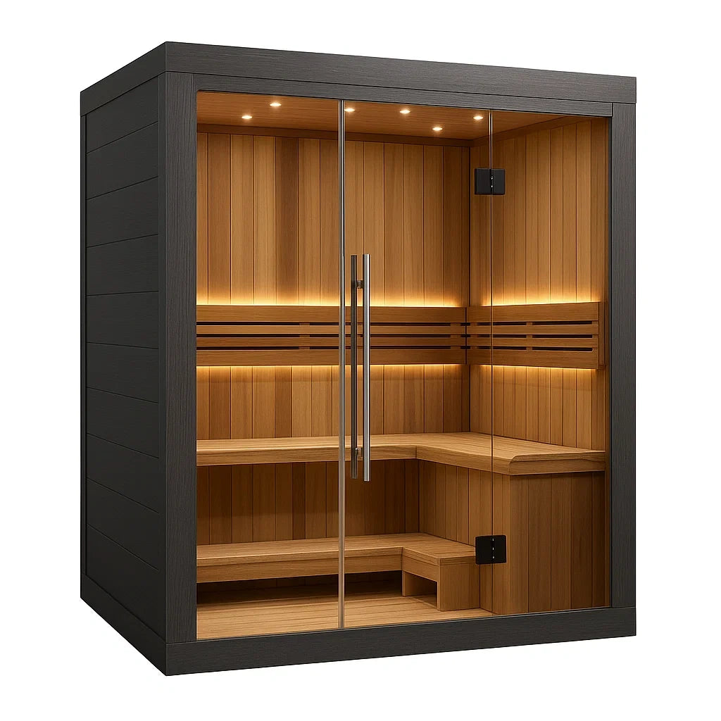 Cabine de sauna infrarouge intérieure en bois et verre trempé 200x180x200 cm(Gris/Naturel)