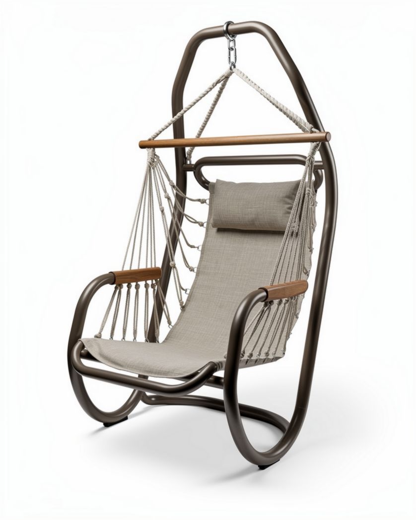 Chaise suspendue en métal brun avec tissu beige dimensions 100 x 75 x 120cm