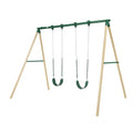 Équipements de jeux pour enfants portique balançoire double en métal et bois vert(Vert / Bois)