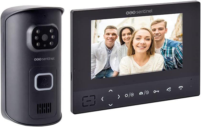 SCS Sentinel, PVS0009, Interphone Vidéo sans fil, Touches sensitives, Portée 200m en champ libre, Installation sans Fil, Grand angle, Alarme Anti Arrachement, AirVisio 200(Noir)