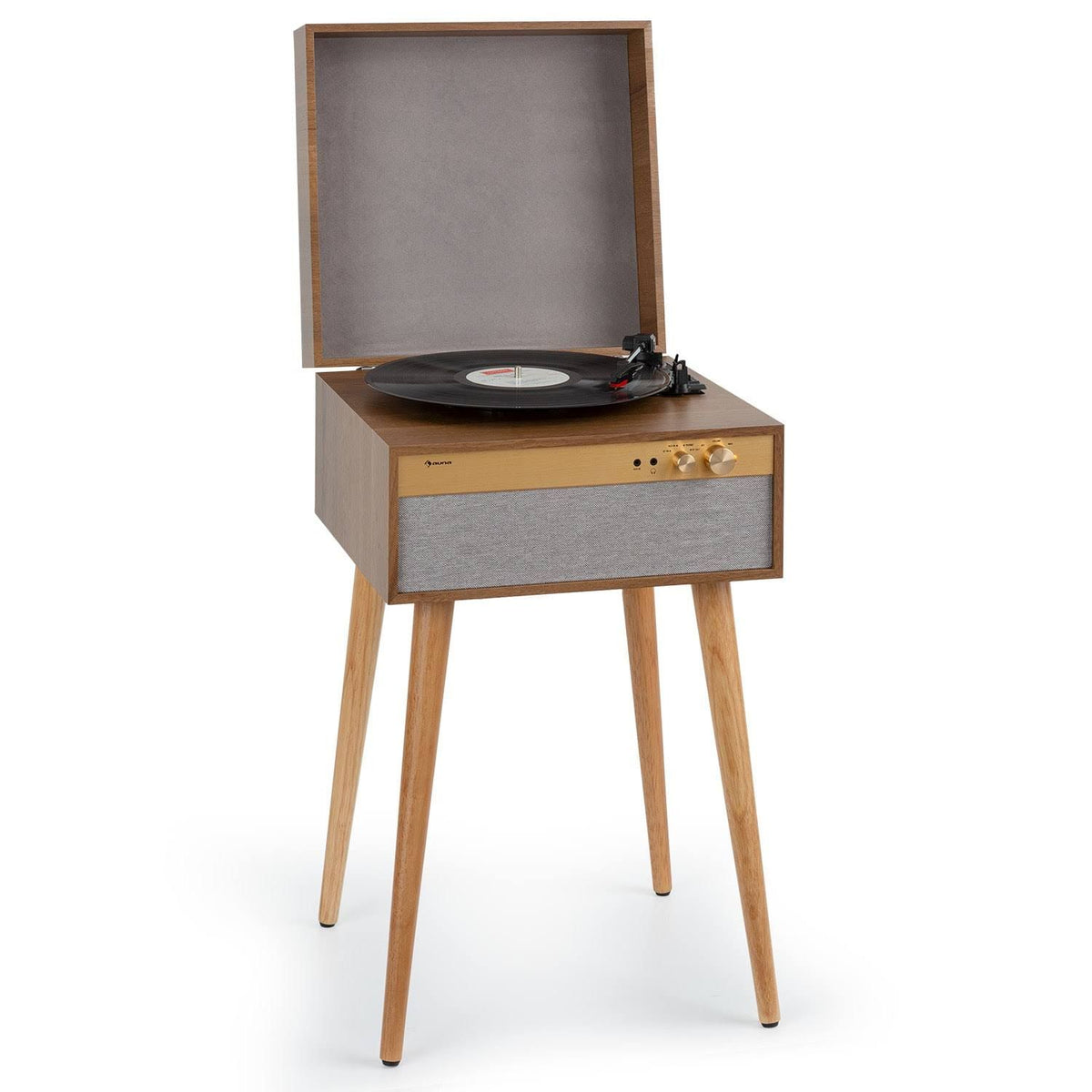 Auna Platine vinyle Berklee TT Case entraînement par courroie 33 1/3  45 T/min enceintes stéréo(Marron/Gris)