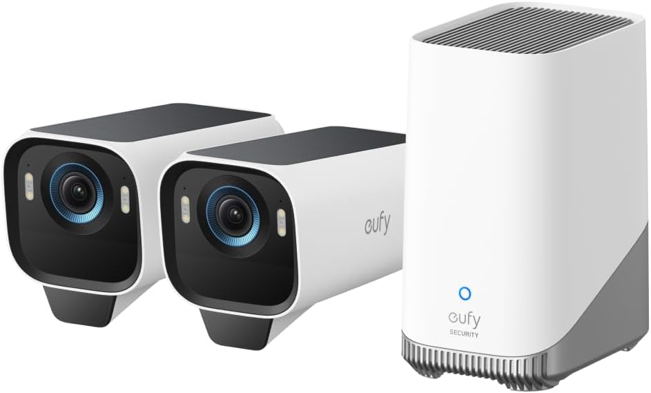 eufy Security S3 Pro (eufyCam 3 Pro), 4K Camera Surveillance WiFi exterieure sans Fil avec Panneau Solaire, Vision Nocturne MaxColor, Reconnaissance faciale IA, Stockage Local, aucuns Frais mensuels(Noir/Blanc)