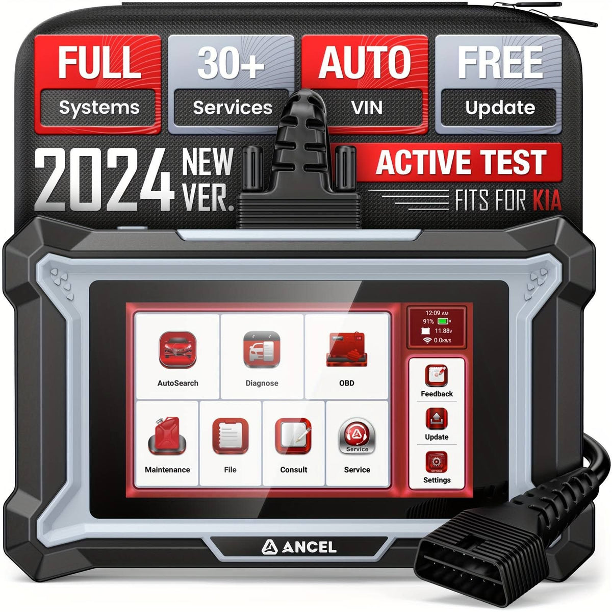 ANCEL DS160 Convient pour for KIA Bi-directional, Diagnostic voiture professionnel, Scanner diagnostic voiture, Valise de diagnostic pour voiture,(Noir/Rouge/Gris)