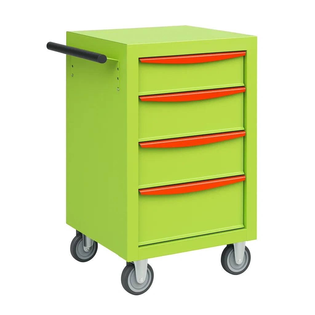 Servante à outils à tiroirs en métal vert rouge 4 tiroirs avec roues(Vert/Rouge)