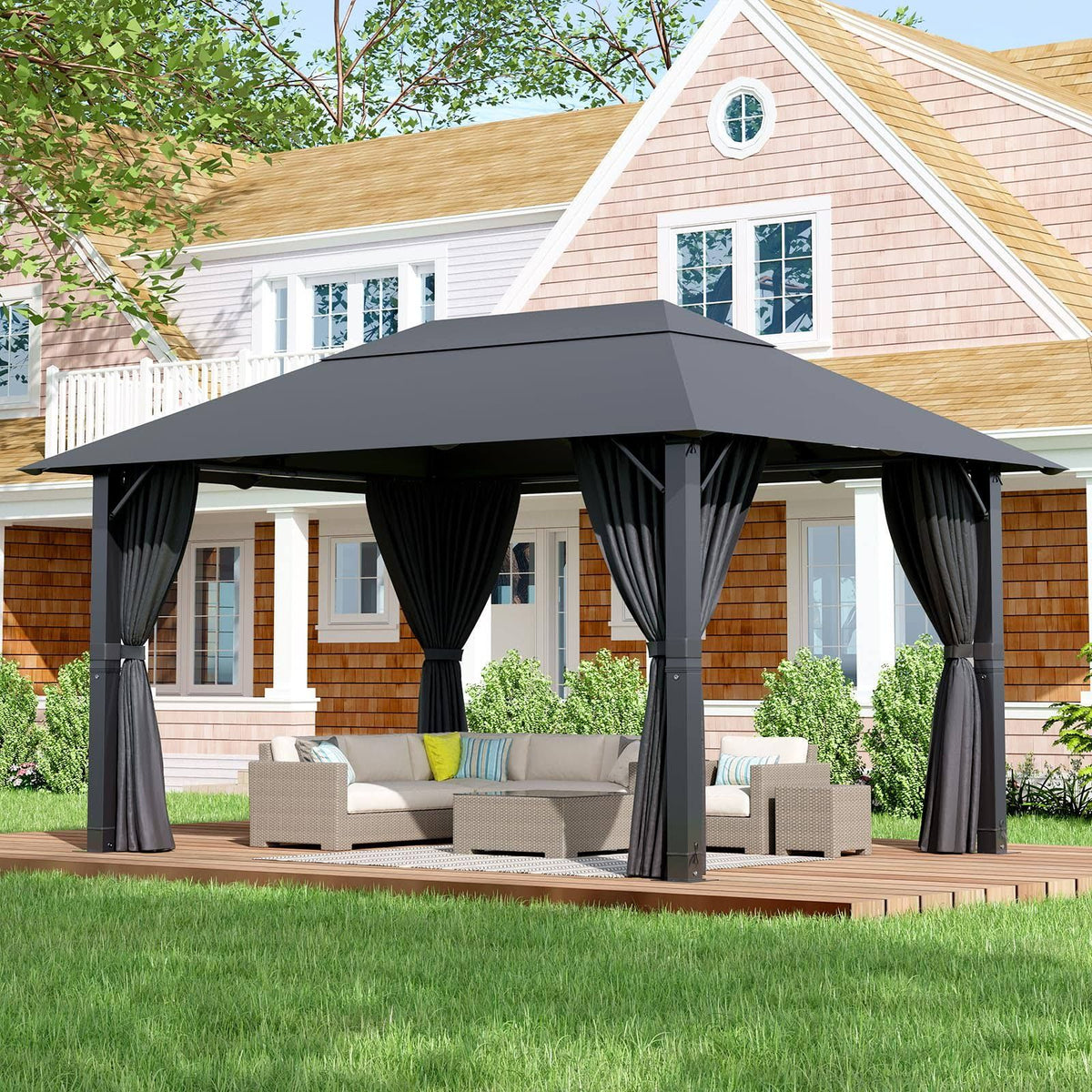 Devoko tonnelle de Jardin Exterieur 3x4,tonnelle de Jardin UV50+,pergola Aluminium Idéal pour Les arrière-Cours, Les arrière-Cours de Maison, Les(Noir/Gris)