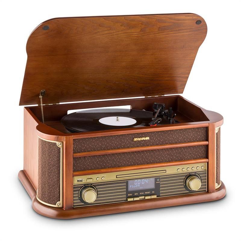 Auna Chaîne stéréo rétro Belle Epoque 1908 DAB Tourne-disque DAB+(Marron)