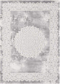 1A2T - Tapis Salon Moderne Design Oriental Style - Grand Tapis Salon Gris 160x220 cm - Tapis à Poils Ras Rectangulaire idéal pour Le Salon, 3582(Gris/Blanc)
