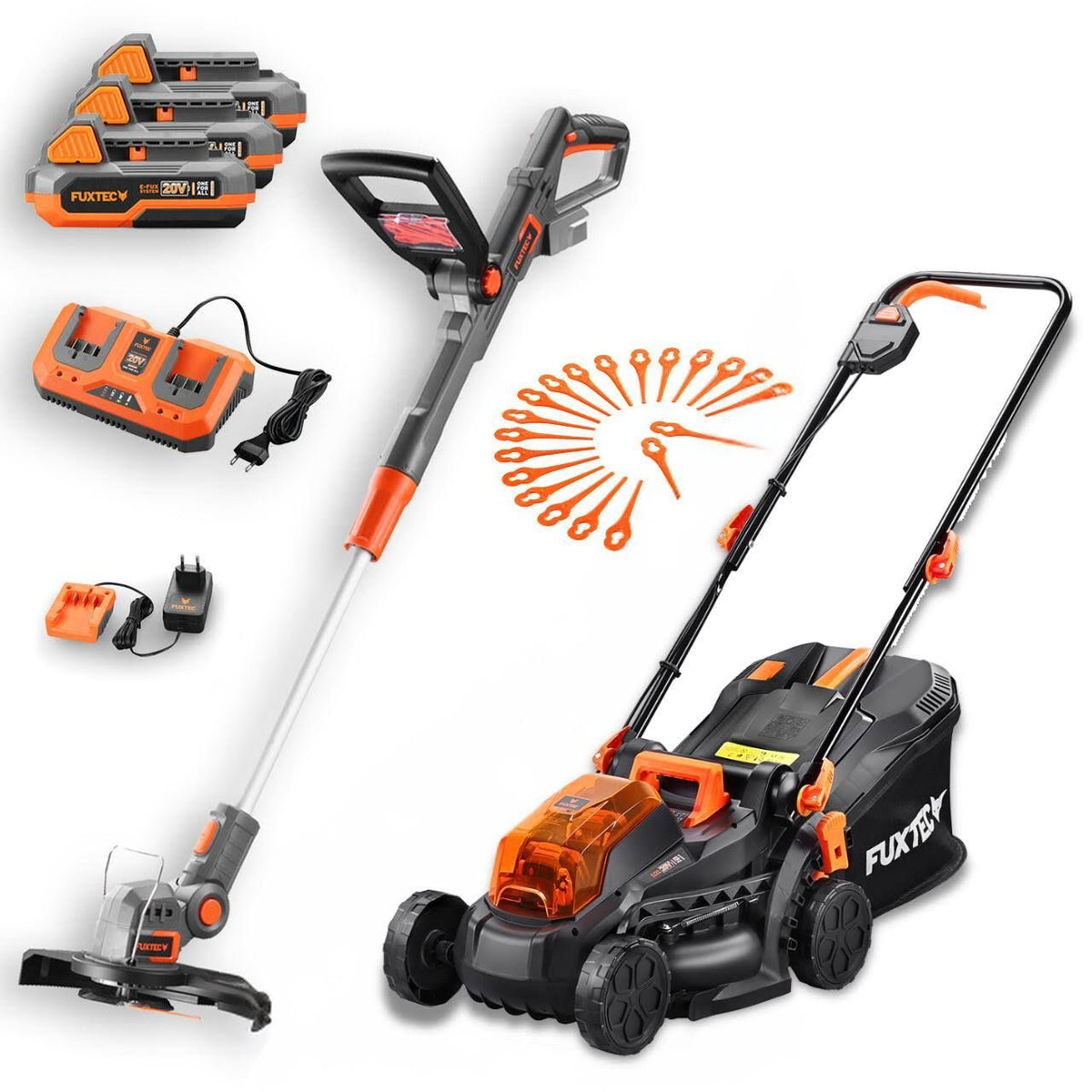 fuxtec Lot d'outils de jardin sans fil(Noir/Orange/Gris)