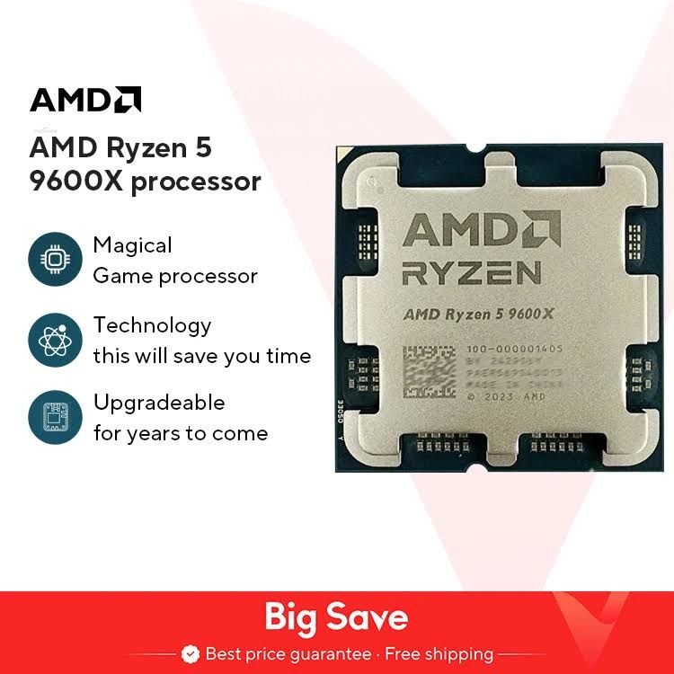 AMD-Processeur Ryzen 5 9600X, 5.4GHz, 6 cœurs, 12 threads, 38 Mo de cache, 4nm, TDP, prise 65W, processeur de jeu AM5, Vermont 5, exploration intégrée(Argent)