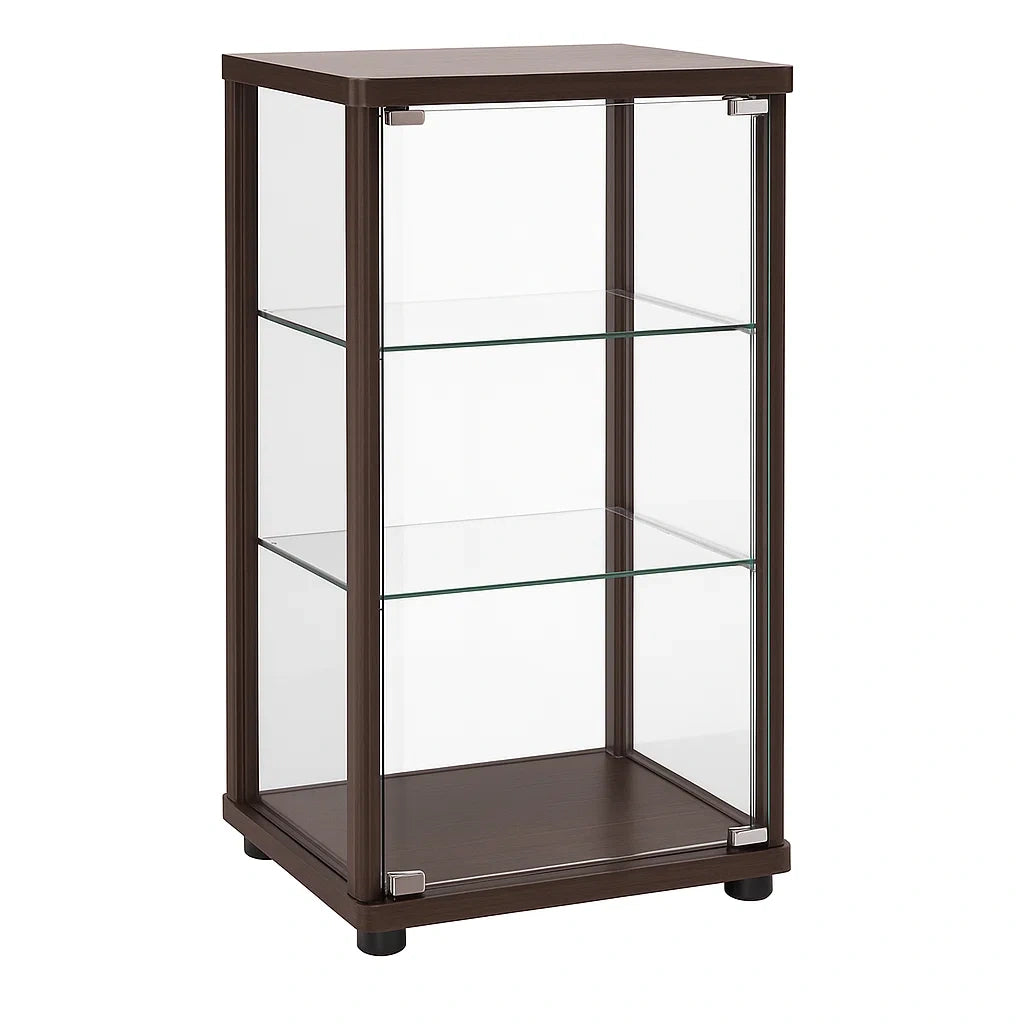 Vitrine en verre trempé et bois composite marron(Marron)