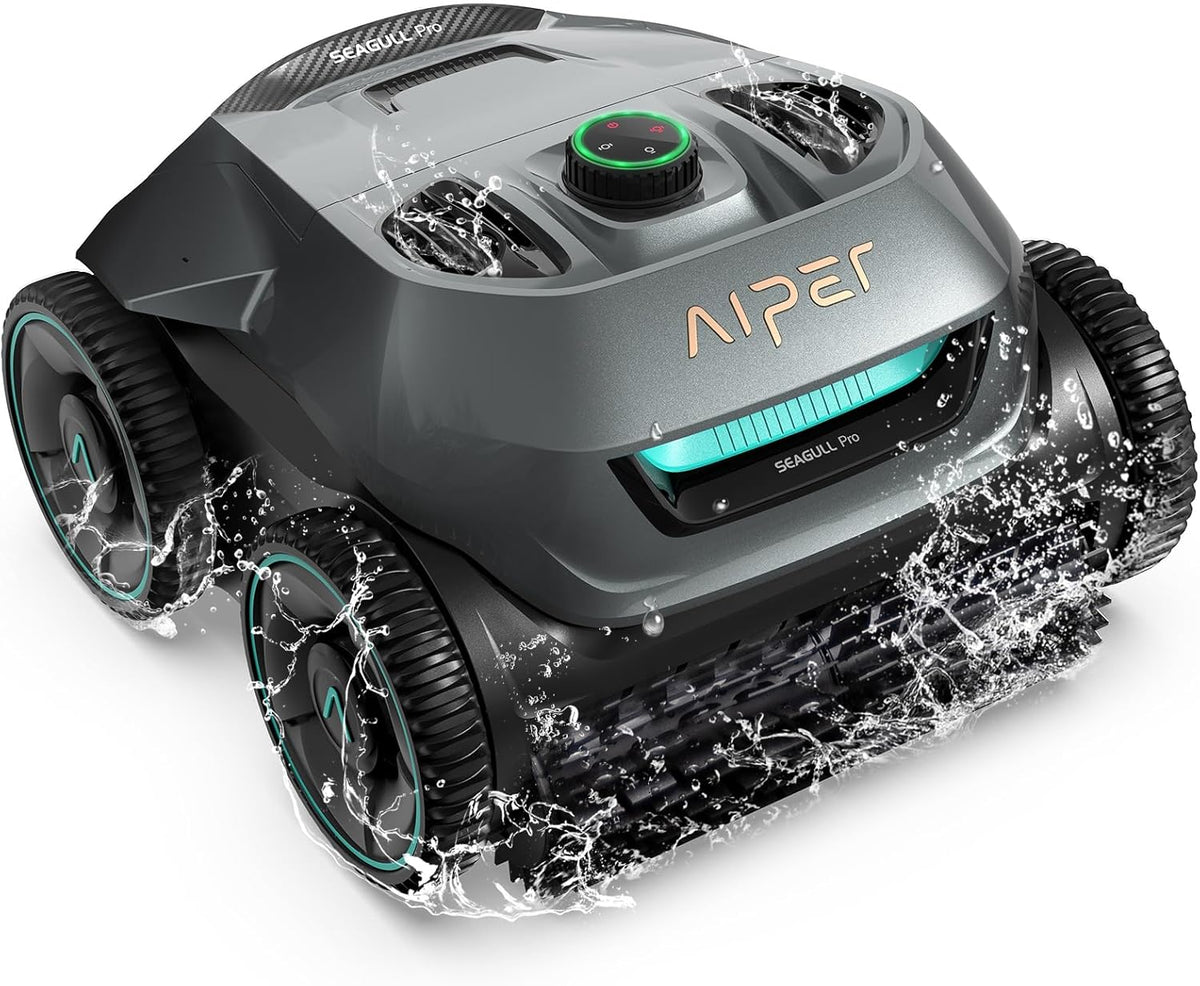 AIPER Seagull Pro Robot Piscine sans Fil Fond et Parois, Nettoyage Ligne d'eau, 4 Moteurs, Navigation Intelligente WavePath, 150 Min Autonomie, Piscine 150 m²