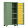Armoire à outils métallique verte avec porte perforée jaune, 3 étagères(Vert/Jaune)