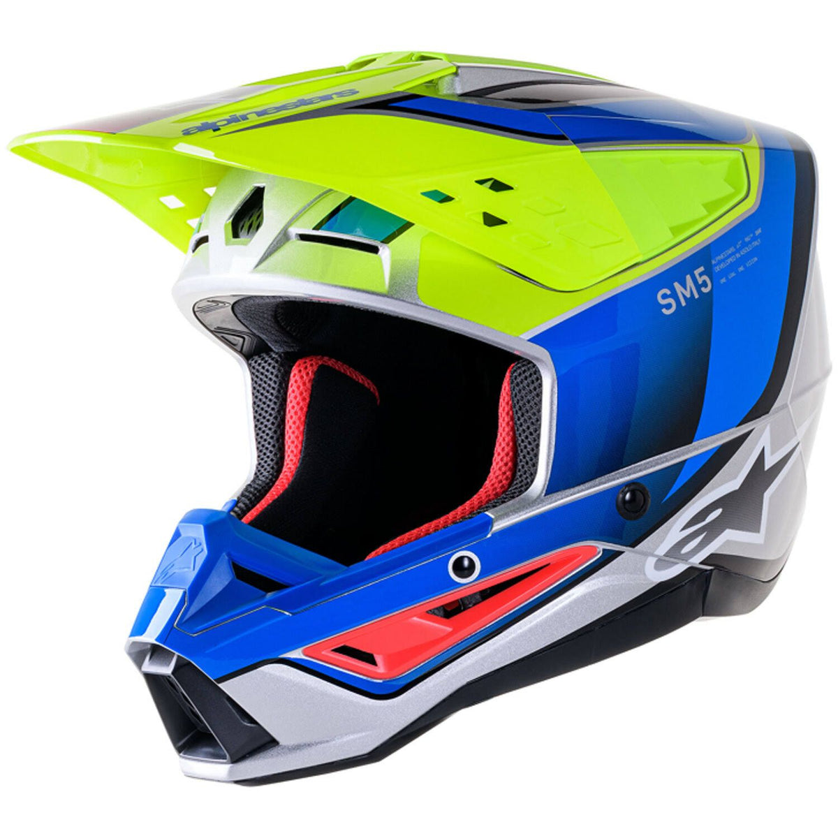 Alpinestars Casque MX S-M5 Sail(Bleu/Jaune/Argent)