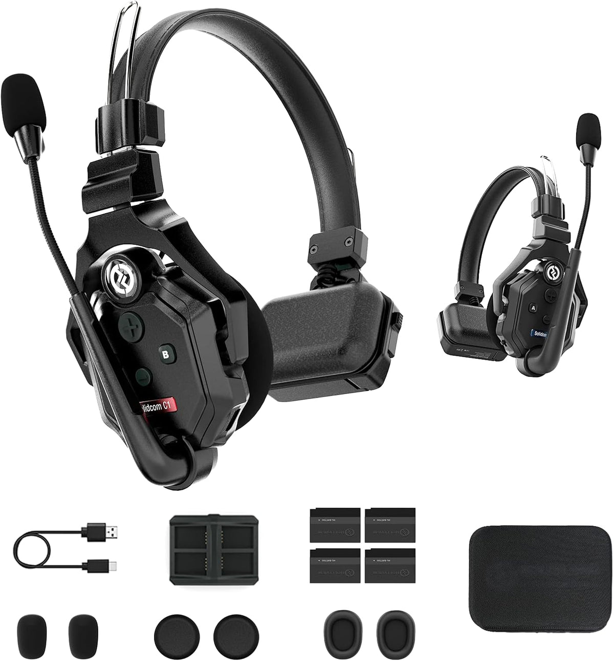 Hollyland Solidcom C1 Casque de Communication sans Fil Système Intercom Duplex Intégral 2 Utilisateurs Portée 350m Communication d'Équipe Casques à Oreille Unique avec 1 Maître et 1 Casque Esclave